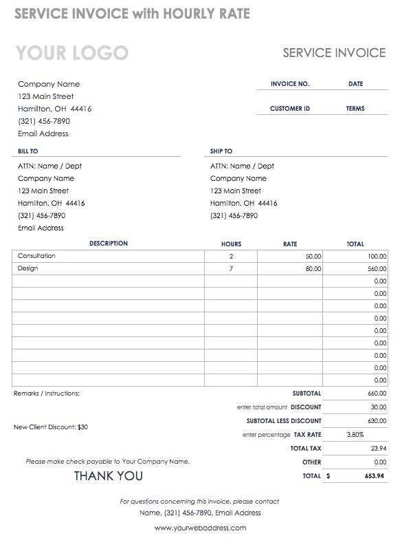 hourly billing invoice template cards design templates