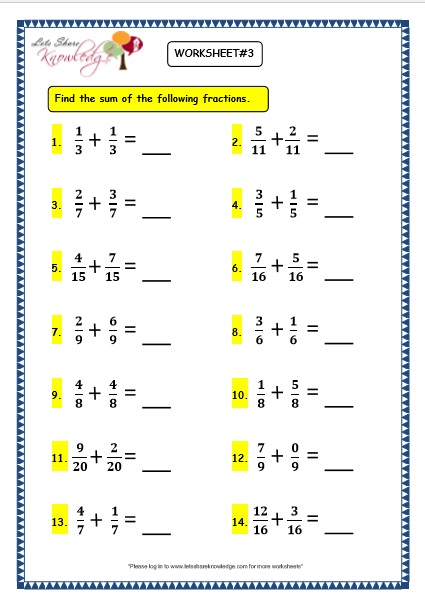 grade 3 maths worksheets 7 6 adding fractions lets share knowledge