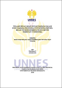buku digital ini direkomendasikan sekali bagi siswa guru dan orangtua. Telaah Kelayakan Isi Dan Bahasa Dalam Buku Bahasa Indonesia Untuk Siswa Smp Mts Kelas Vii Edisi Kurikulum 2013 Revisi Terbitan Yudhistira