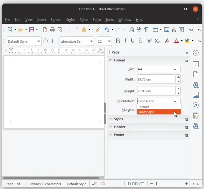Turns out that the page orientation has to be set for each sheet individually, which i wasn't aware of. How To Change Page Setup Landscape Or Portrait In Libreoffice Writer Libreofficehelp Com