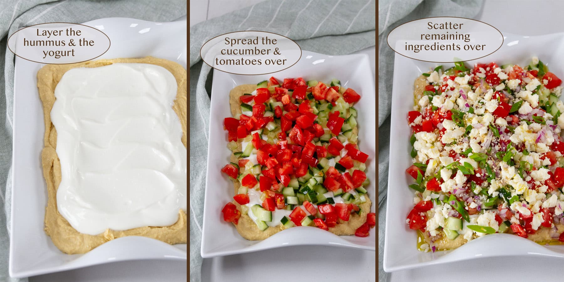 laying the dip with step by step photos in a collage.