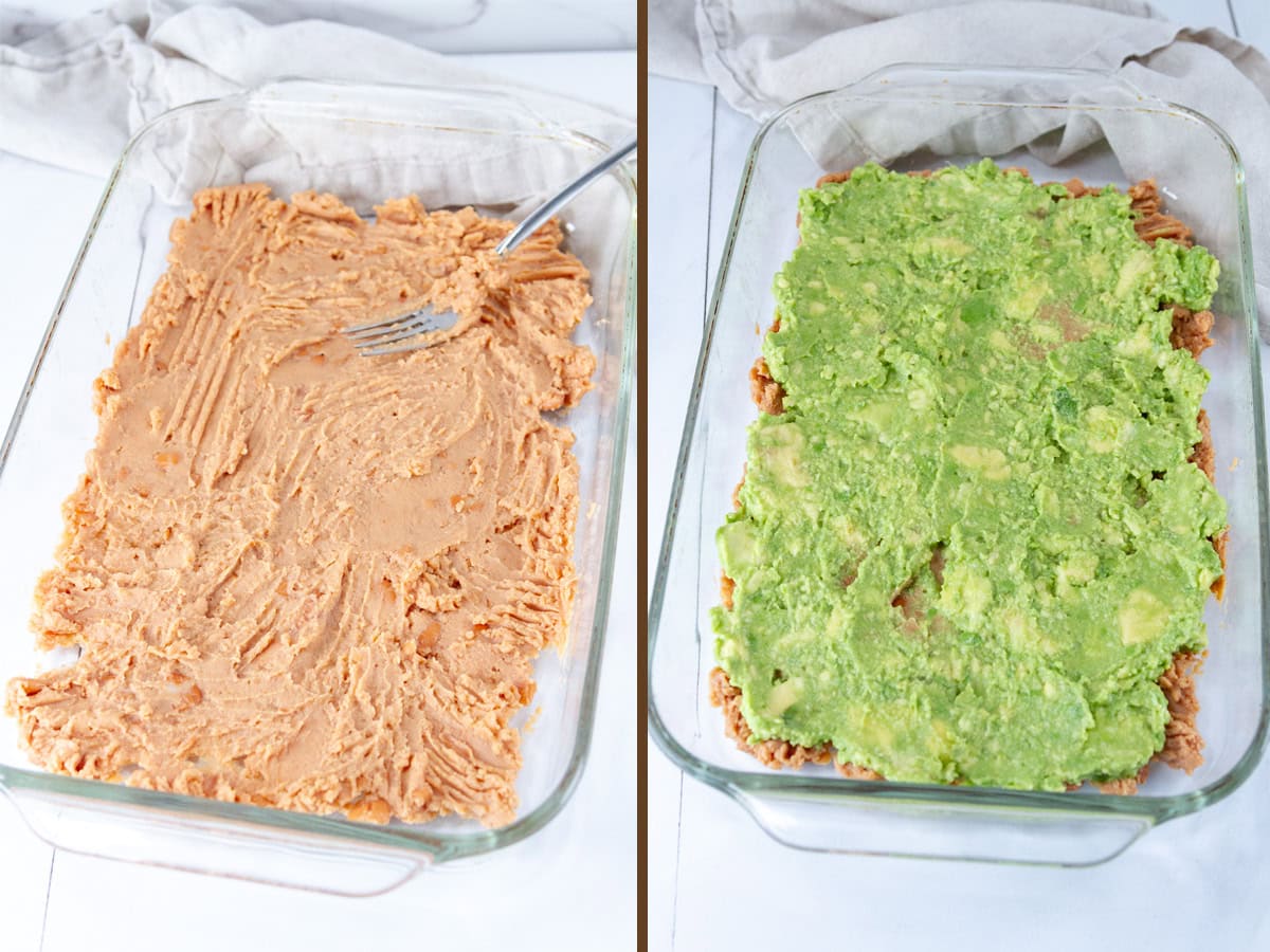 bean layer on left and guacamole layer on right.