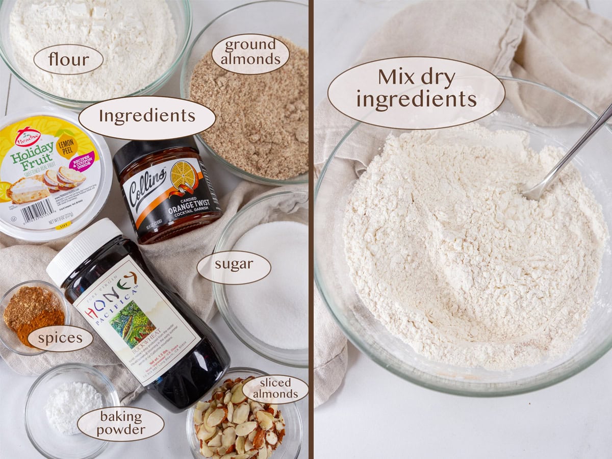 ingredients on left and dry mixture on right.