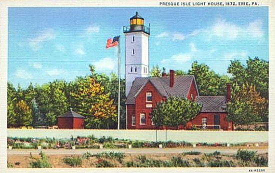 Presque isle passage, roughly 8 miles south of the state park, has three cabins of slightly varying sizes. Presque Isle Lighthouse, Pennsylvania at Lighthousefriends.com