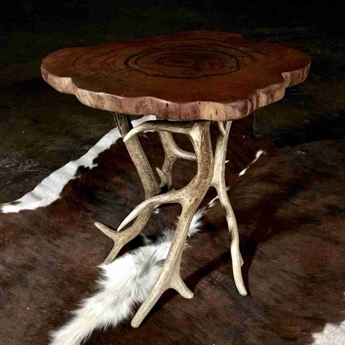 Antler Wood Slab End Table rustic Littlebranch Farm