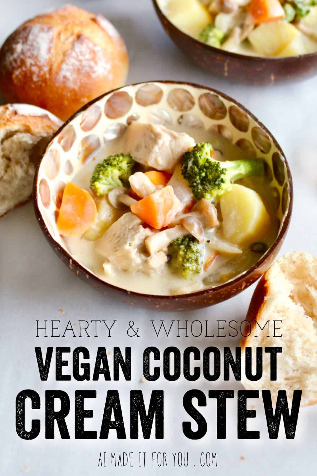Vegan Japanese cream stew is the perfect dish to nourish your soul with comfort food this fall and winter! You’ll also be nourishing your body because it’s full of vegetables! I’ve swapped out the chicken for Nature’s Charm young green jackfruit, and the milk with Chef’s Choice coconut milk! #vegan #ChefsChoice #coconutmilk #NaturesCharm #jackfruit #jackfruitrecipe #veganrecipe #glutenfree #Japanese #creamstew #potatoes #carrots #onion #broccoli #fall #recipe #dinner #comfortfood #winter #creamy #dairyfree #meatfree #stew #creamsoup #vegetablestew