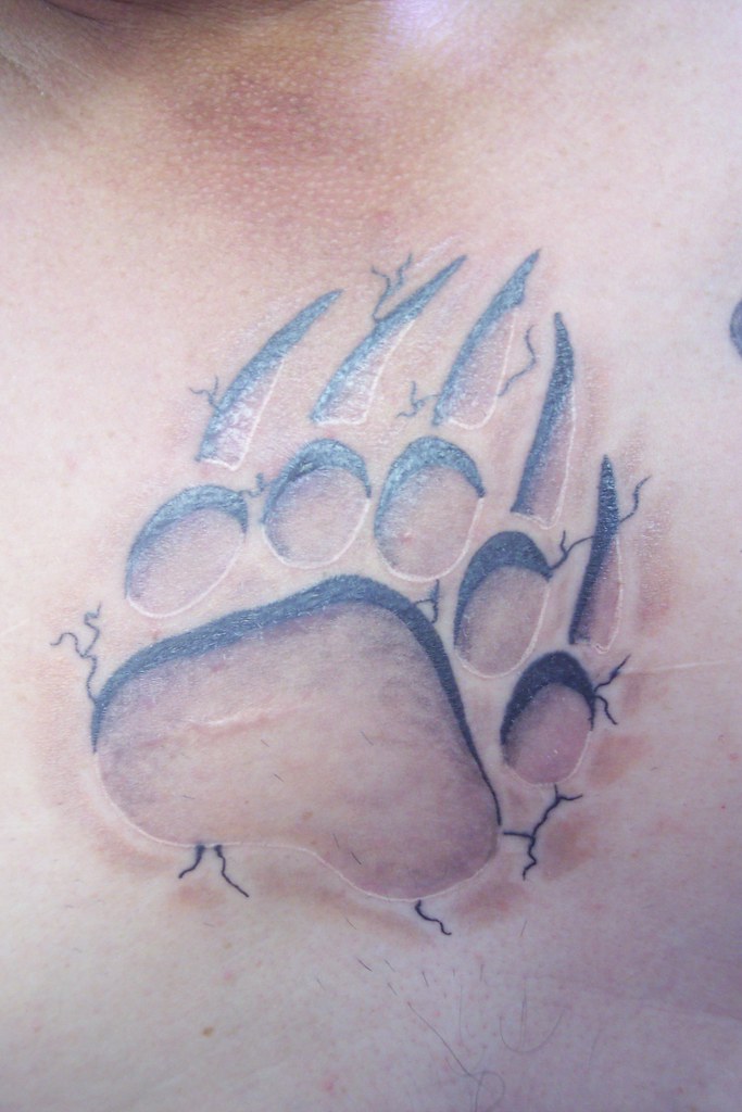 Bear paws, when depicted as tattoo designs, have the maximum usage of black and bold lines throughout but when the black is further intensified, it looks even . Bear Paw Claw Tattoo Tattoos Done By Phil Lucero At House Flickr