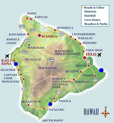 Maps are a terrific way to learn about geography. Map Of The Big Island Of Hawai I The Blue Dots Show Where Flickr