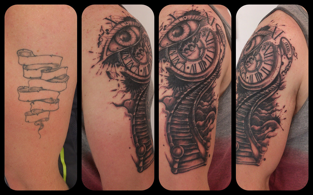 Cover-Up Tattoo, Upper Arm Tattoo, Arm Tattoo, Clock Tatto… | Flickr 637_x_1024_jpg