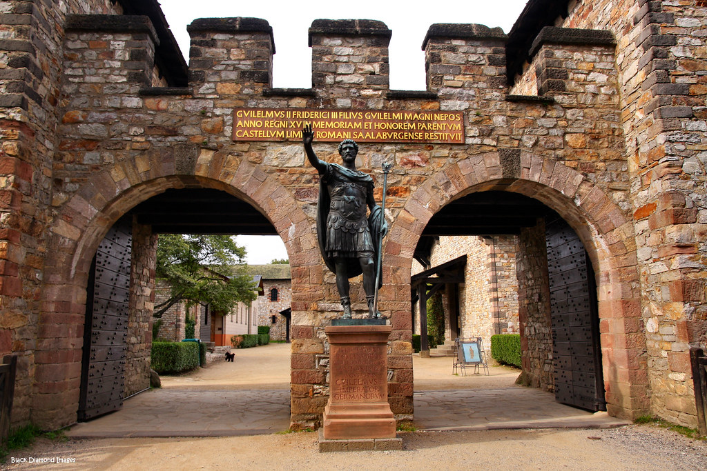 Day & night roller blinds zebra black white grey brown multiple sizes . Front Gates - Saalburg Roman Fortress, UNESCO World Cultur