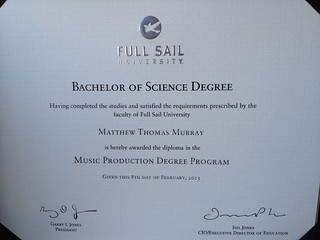 Full sail university offers 108 major programs for degree granting/certificate programs. My Full Sail Diploma Music Production Bachelor Of Science Mattm2191 Flickr