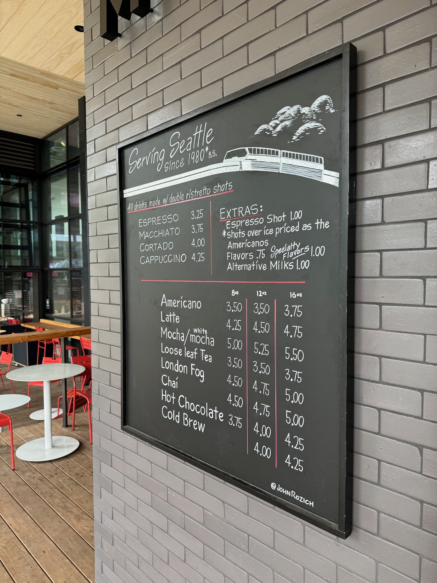 a chalkboard on a brick wall