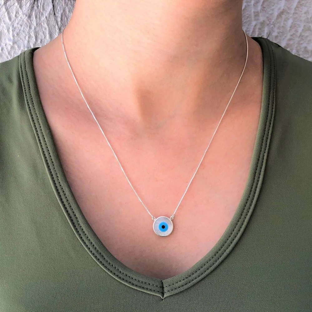 Colar Prata Olho Grego 12 mm com Aro 45 cm Loja Adala Pratas