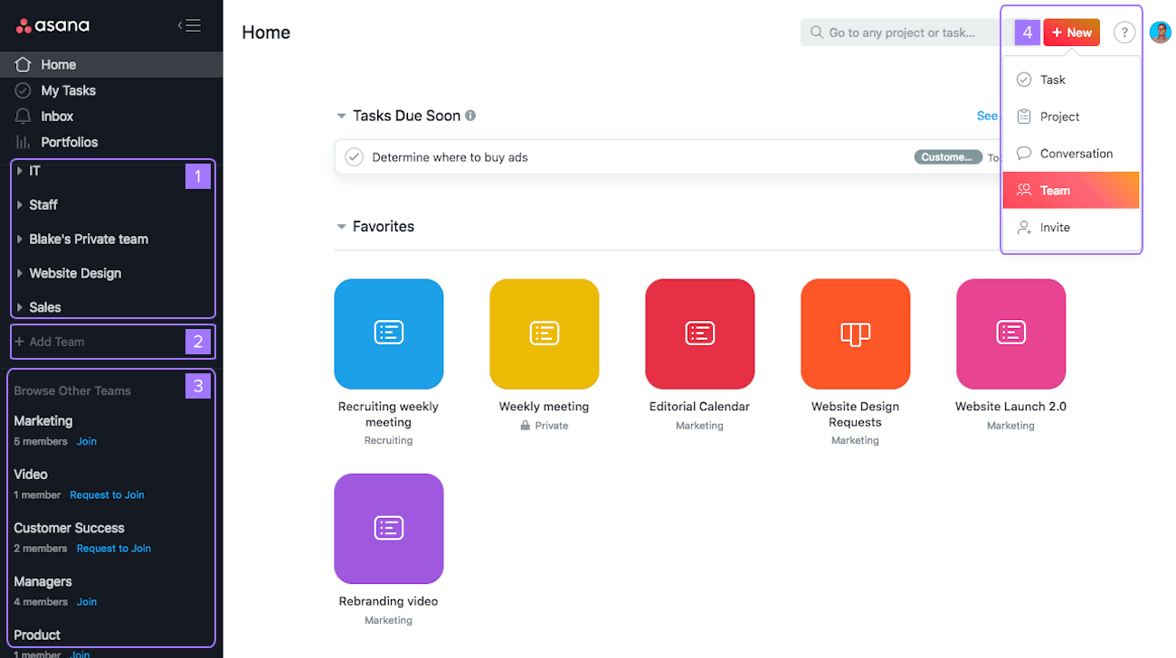 Notions De Base Sur Les Equipes Creer Rejoindre Et Gerer Des Equipes Guide Produit Asana