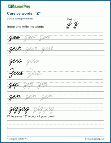 cursive z handwriting letter