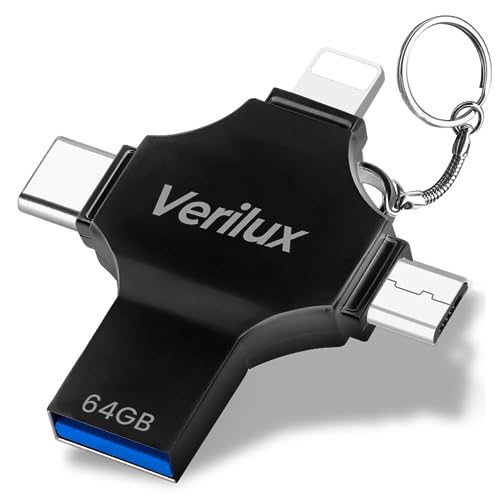 Verilux® 4 in 1 Pendrive 64GB, Flash Drive- 64GB USB Pen Drive for iPhone/iPad/Android- Multi-Interface, High-Speed Transfer & Convenient Portable Design