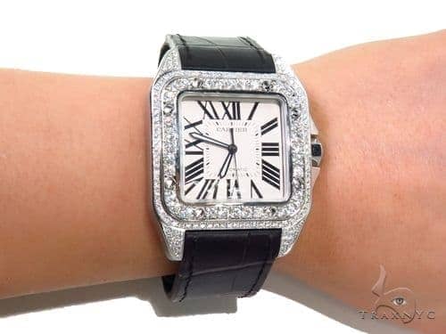 Pave Diamond Cartier Santos 100 Watch 40776 Mens Cartier Stainless Steel Round Cut 3 00 Ct