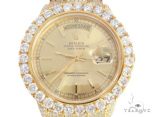 36mm Fully Iced Out 18k Yellow Gold Rolex Presidential Watch 65021 Mens Diamond Rolex Watch Collection Yellow Gold 18k Round Cut 17 50 Ct