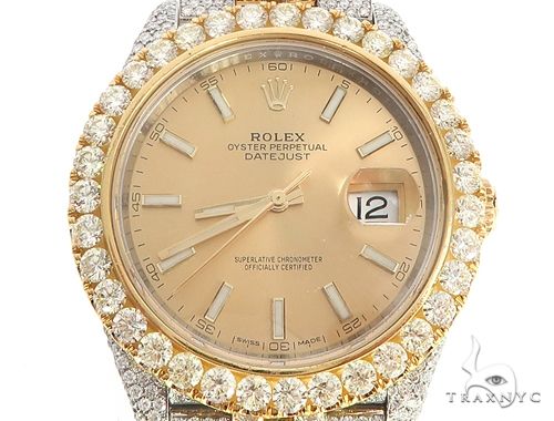 41mm Two Tone Fully Iced Out Rolex Datejust Watch Jubilee Band 65022 Mens Diamond Rolex Watch Collection 18k Yellow Gold And Stainless Steel Round Cut 22 00 Ct