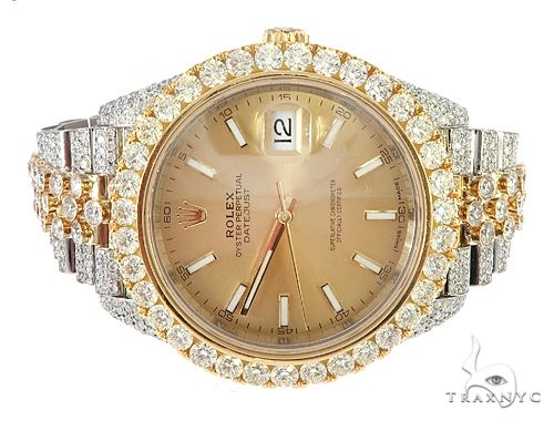 41mm Two Tone Fully Iced Out Rolex Datejust Watch Jubilee Band 65022 Mens Diamond Rolex Watch Collection 18k Yellow Gold And Stainless Steel Round Cut 22 00 Ct
