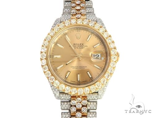 41mm Two Tone Fully Iced Out Rolex Datejust Watch Jubilee Band 65022 Mens Diamond Rolex Watch Collection 18k Yellow Gold And Stainless Steel Round Cut 22 00 Ct