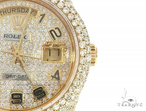 Fully Iced Out Day Date Rolex Presidential Watch 65476 Mens Diamond Rolex Watch Collection Yellow Gold 18k Round Cut 16 70 Ct