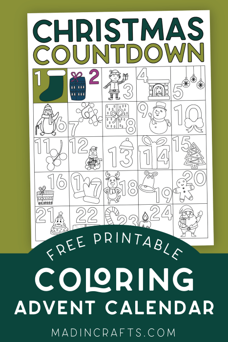 CHRISTMAS COUNTDOWN COLORING CALENDAR Printables Mad in Crafts