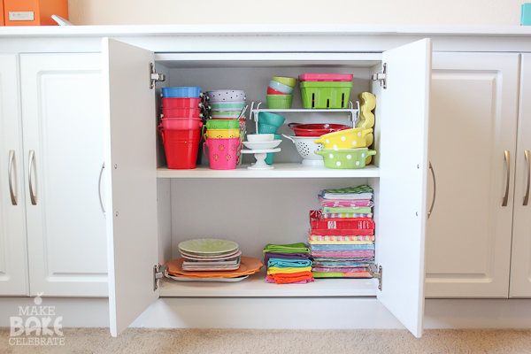 Line your kitchen shelves or cabinets with washi tape to give it a new look. The Great Baking Closet Clean Out Blog Party!