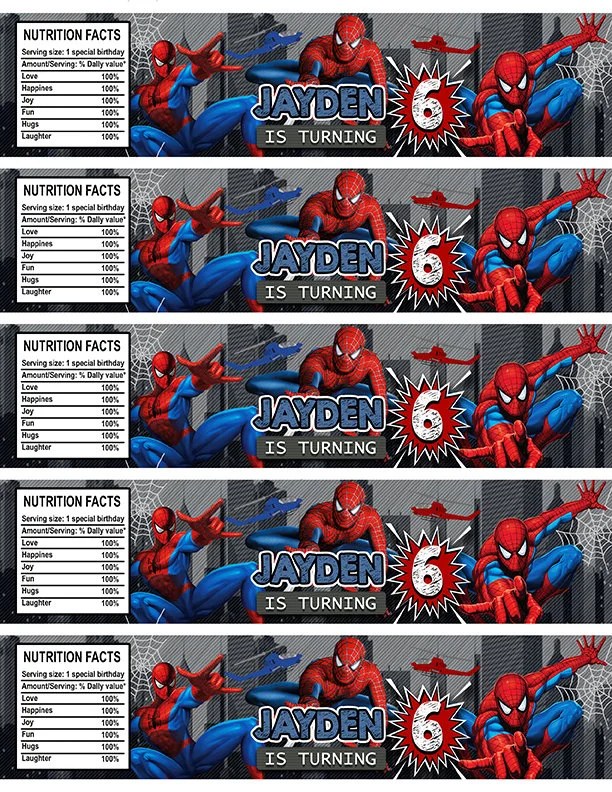 spiderman water bottle labels spiderman bottle labels water labels spiderman birthday party diy makemedesign
