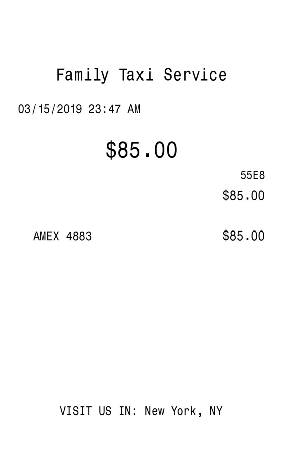The receipt should contain the name and probably the logo of the taxi company . Taxi Cab Receipt Generator