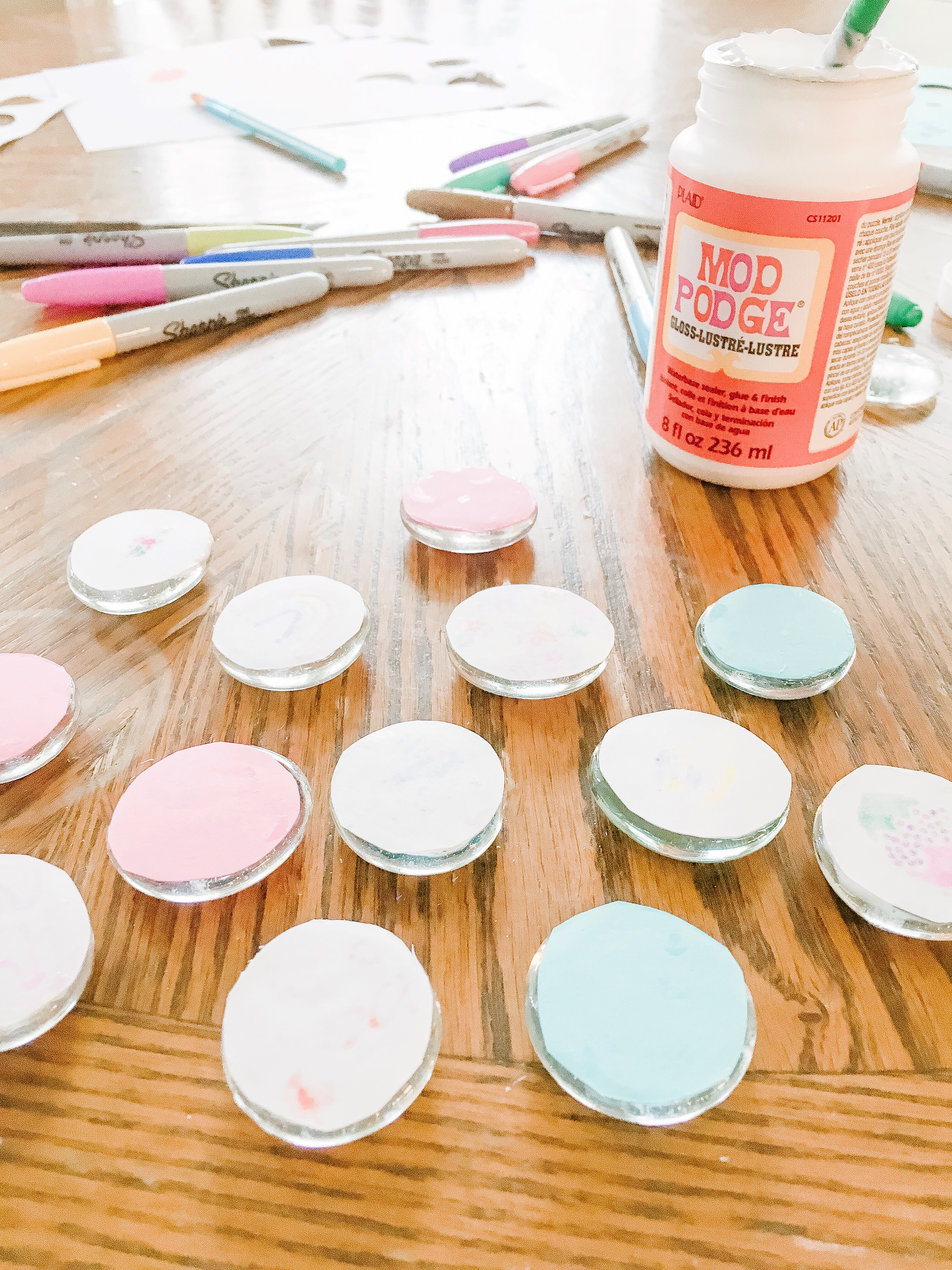 DIY Easter Tree with Cute Glass Gem Easter Decorations! - mod podge drying