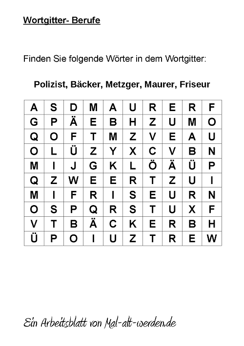 Wortgitter Berufe