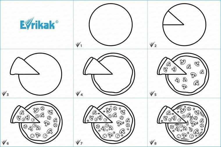 рисовать пиццу карандашом