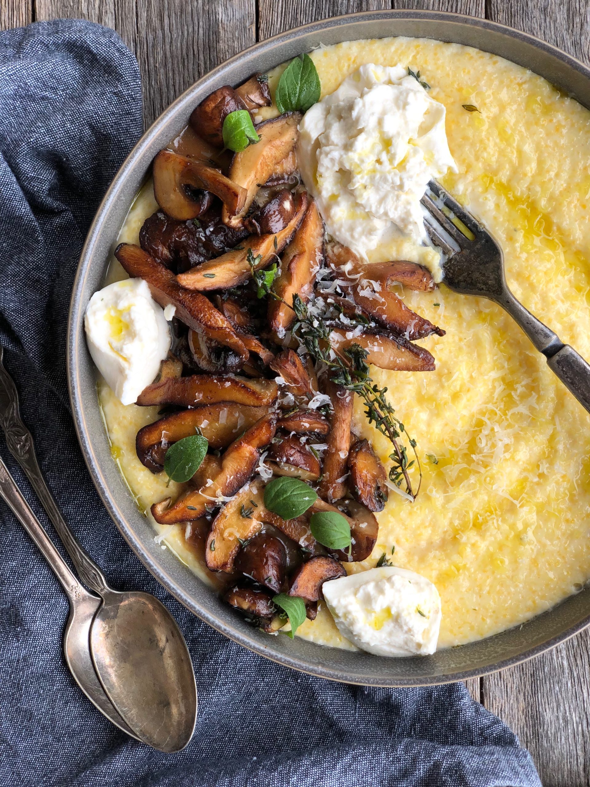 Cook and stir until heated through. Creamy Polenta With Mushrooms And Burrata Mandy Tanner