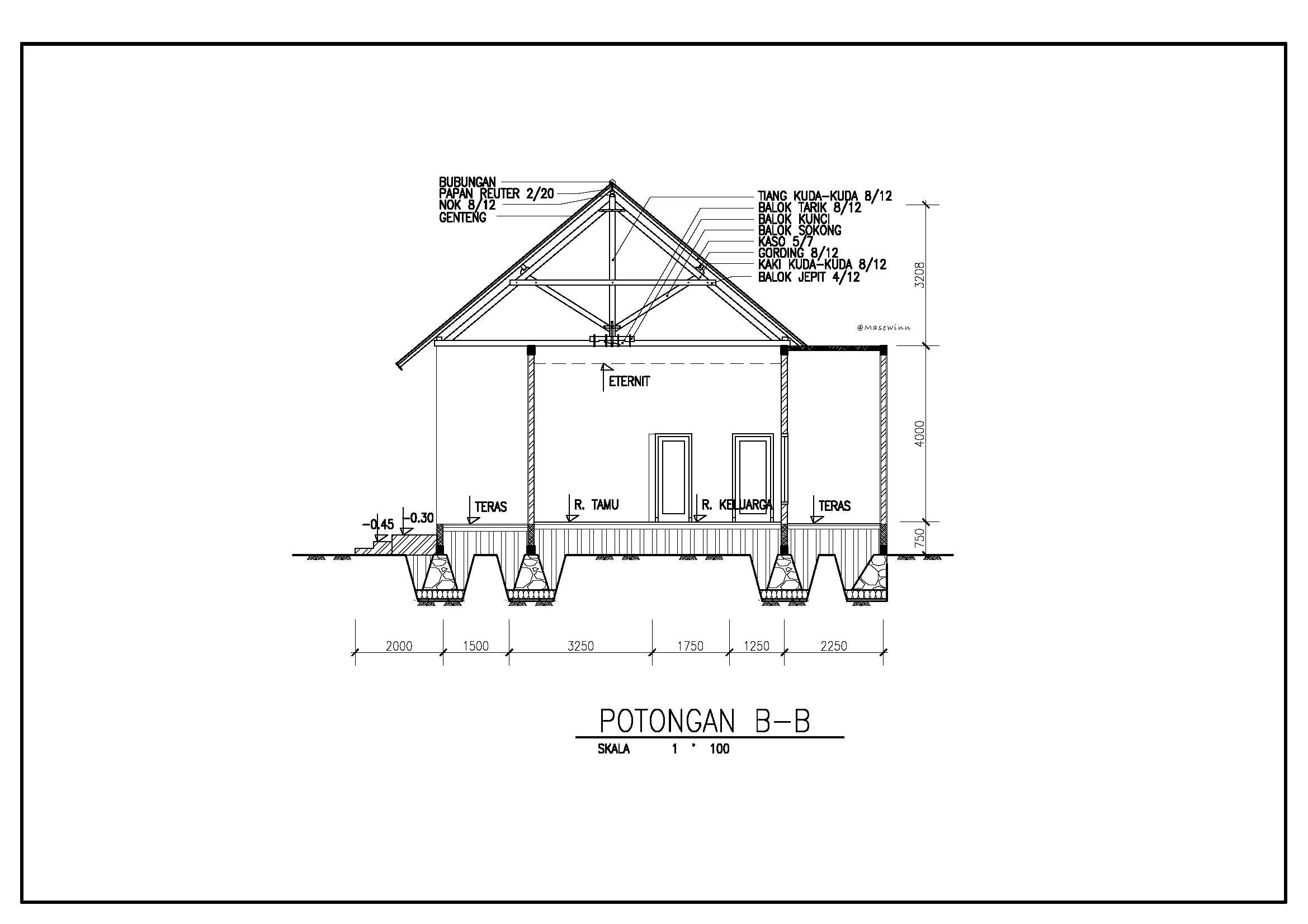 Denah rumah 2 lantai beserta tampak dan potongan kreasi rumah via. Ded Pekerjaan Rumah Tinggal Type 102 202 Pena Masewin