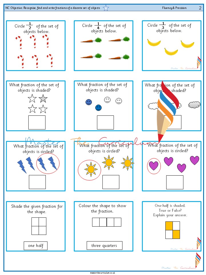 year 2 recognise find and write fractions of a discrete set of