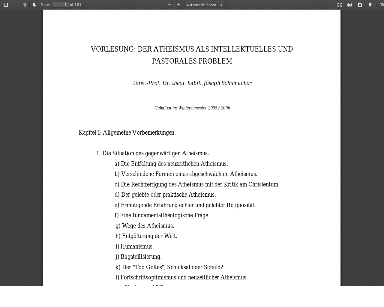 Der Atheismus Als Intellektuelles Und Pastorales Problem Material Rpi Virtuell