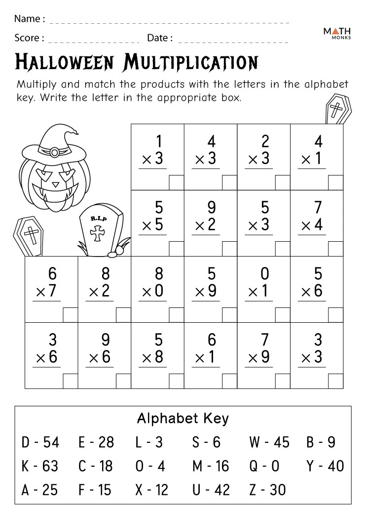 halloween multiplication worksheets math monks
