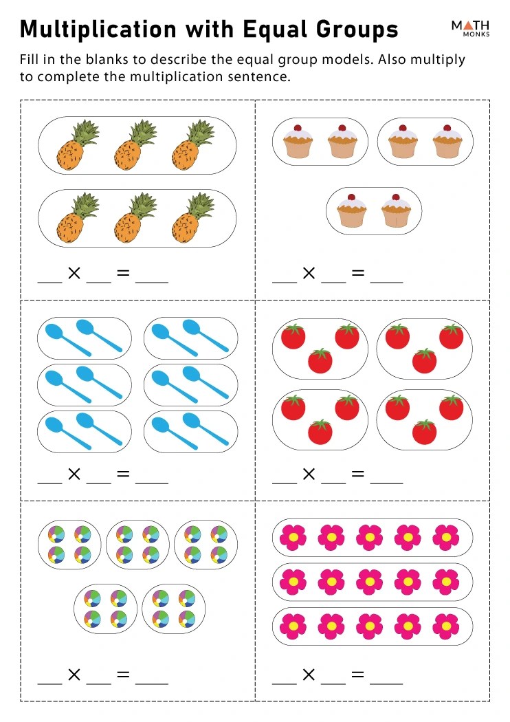 equal groups multiplication worksheets math monks