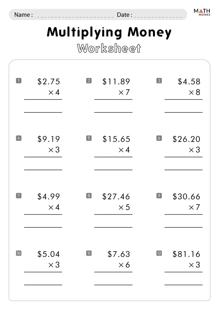 money worksheets for 3rd grade math monks