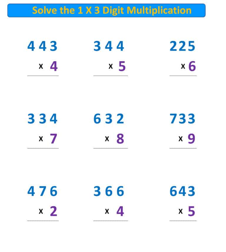 multiplication problems 1 x 3 digit regroup tens and