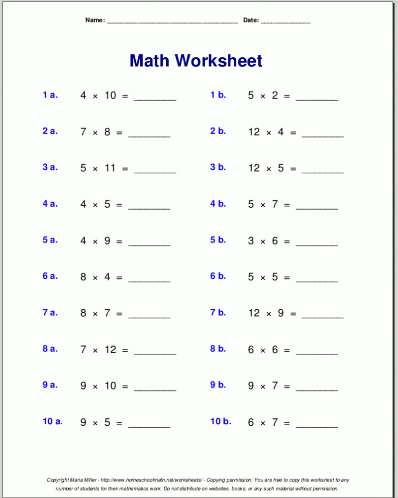 free printable math multiplication worksheets for 4th