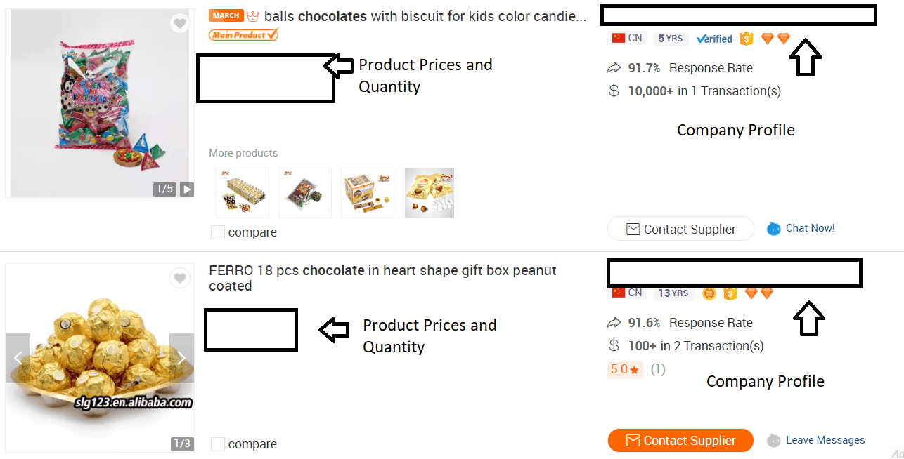 alibaba chocolate listing
