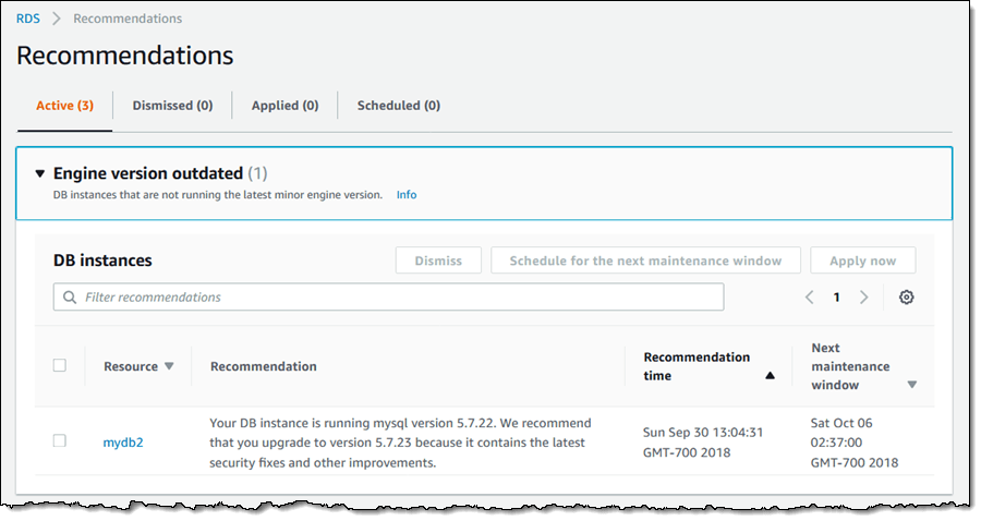 Amazon Rds Update Console Update Rds Recommendations Performance Insights M5 Instances Mysql 8 Mariadb 10 3 And More Aws News Blog