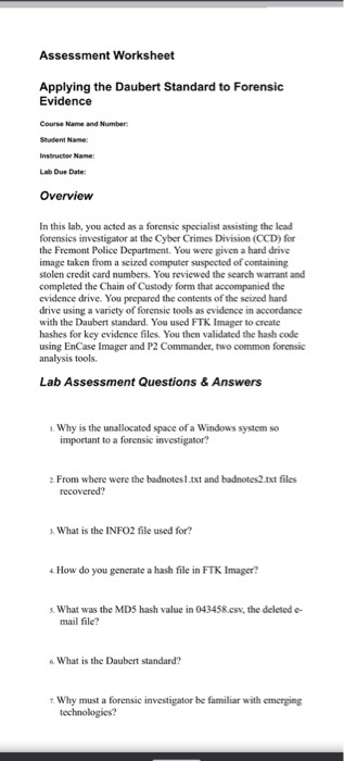 A forensic science career as a serologist. Solved Assessment Worksheet Applying The Daubert Standard To Chegg Com