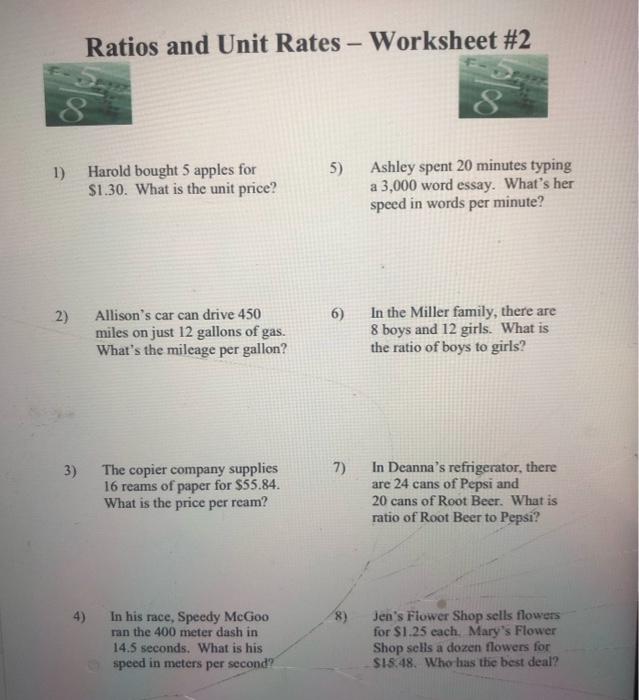 When you travel abroad, you have to change the way you think about a lot of things. Solved Ratios And Unit Rates Worksheet 2 5 1 Harold Chegg Com
