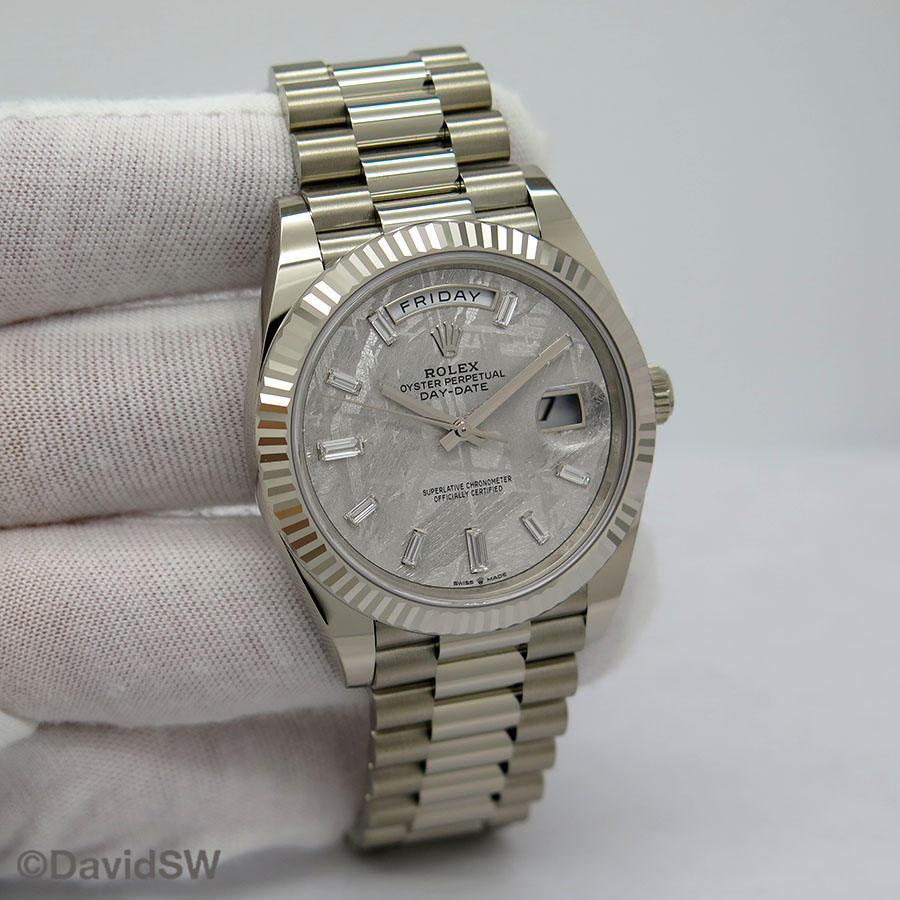 Rolex 228239 Day Date 40 18k White Gold With Meteorite Diamond Baguette Dial Davidsw