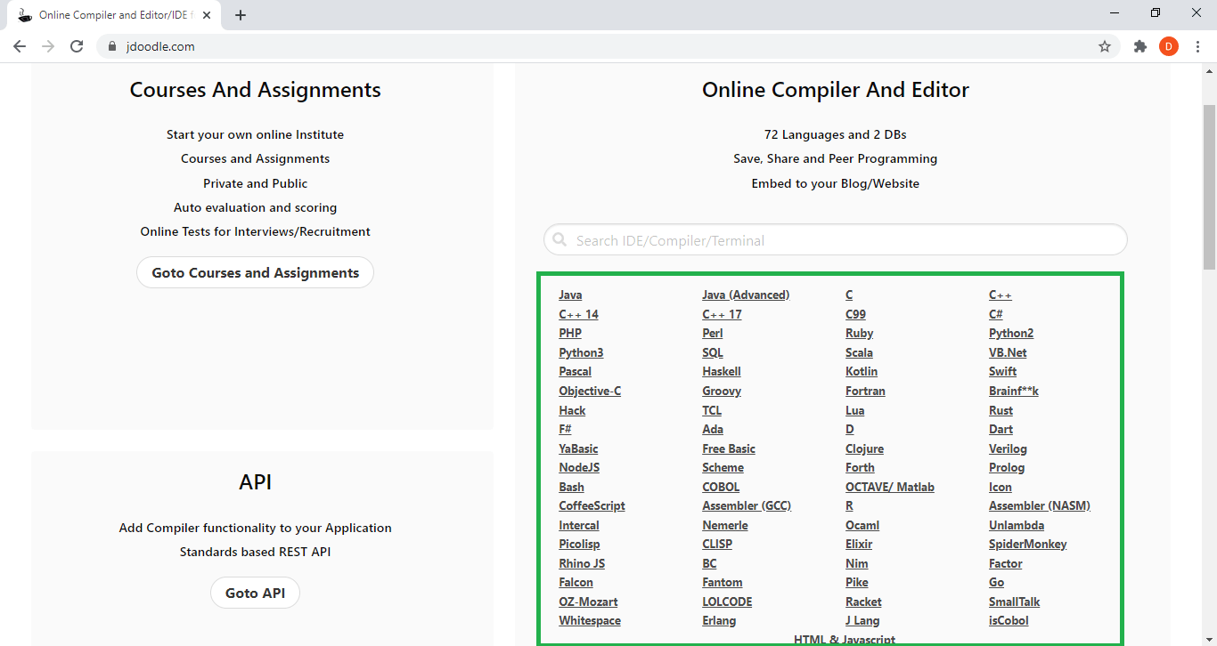 How To Write Programs In Your Website And Redirect It In Jdoodle Online Compiler Geeksforgeeks