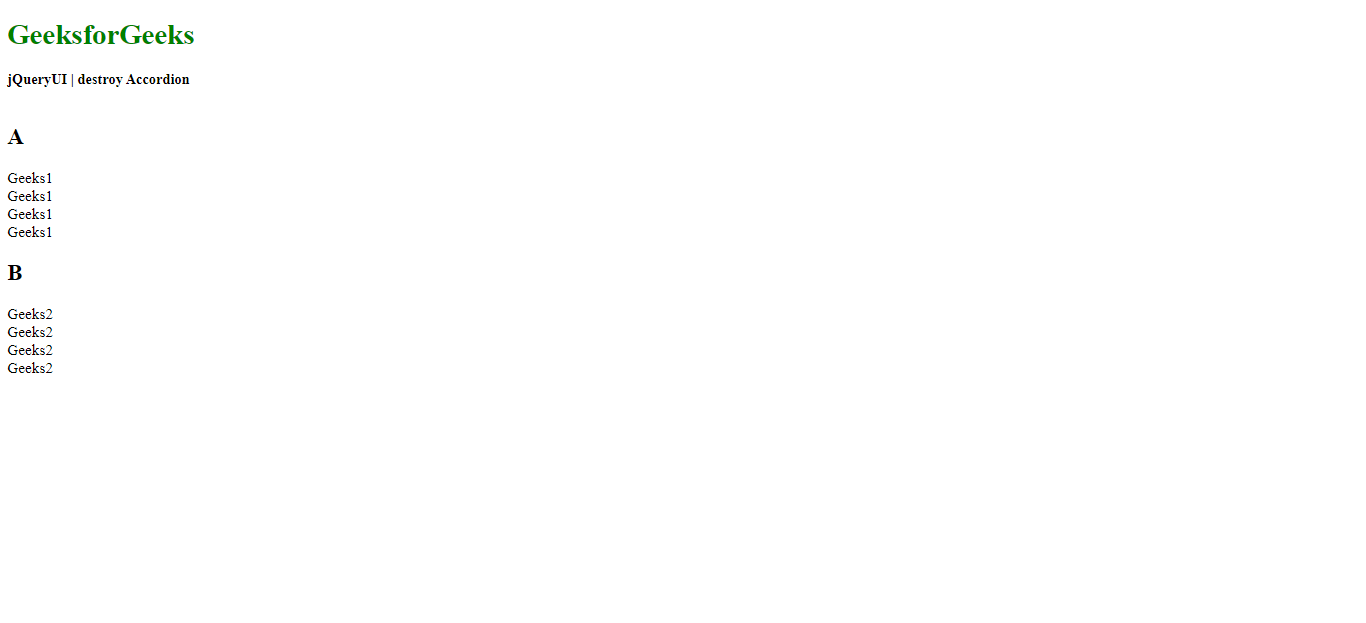 jQuery UI Accordion destroy() 方法 码农参考