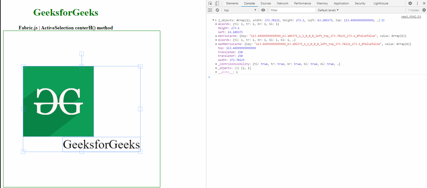 Fabric.js ActiveSelection centerH() 方法 码农参考